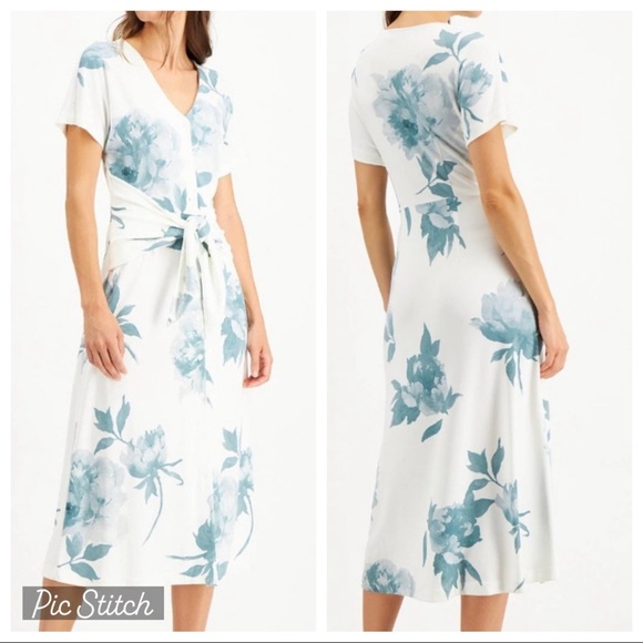 Alfani Mothers Day Button Up Front Tie Midi Dress Size M - Picture 2 of 13